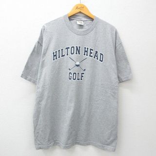 XL★古着 半袖 ビンテージ Tシャツ メンズ 00年代 00s ゴルフ ヒルトンヘッド 大きいサイズ クルーネック グレー 霜降り 24apr23 中古(Tシャツ/カットソー(半袖/袖なし))