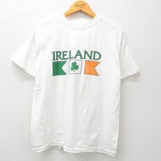 L★古着 半袖 ビンテージ Tシャツ メンズ 90年代 90s アイルランド クローバー コットン クルーネック 白 ホワイト 【spe】 24apr23 中古(Tシャツ/カットソー(半袖/袖なし))