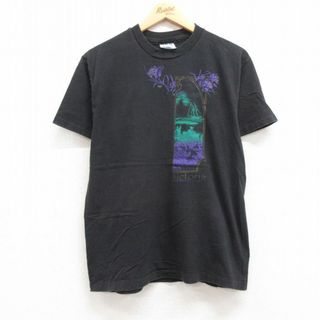 ヘインズ(Hanes)のL★古着 ヘインズ Hanes 半袖 ビンテージ Tシャツ メンズ 90年代 90s ビクトリア ヨット コットン クルーネック USA製 黒 ブラック 24apr23 中古(Tシャツ/カットソー(半袖/袖なし))