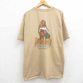 XL★古着 半袖 ビンテージ Tシャツ メンズ 00年代 00s 犬 魚 Bubbas 大きいサイズ コットン クルーネック ベージュ カーキ 24apr23 中古(Tシャツ/カットソー(半袖/袖なし))