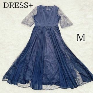 DRESS+ シフォン レース プリーツ 膝下丈 ワンピース フォーマル M(ロングドレス)