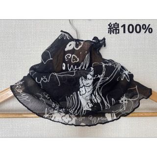 綿100%天竺編みブラック&ホワイト花柄シングルネックウォーマー新品日焼け止めに(ネックウォーマー)