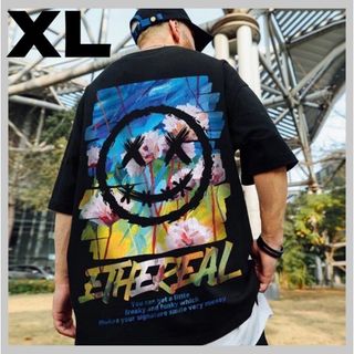 【新品未使用♪】柄　Tシャツ　メンズ　ユニセックス　黒　スマイル(Tシャツ/カットソー(半袖/袖なし))