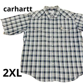 カーハート(carhartt)のcarhartt カーハート　ボタンダウン 半袖チェック　ブルー　2XL(シャツ)