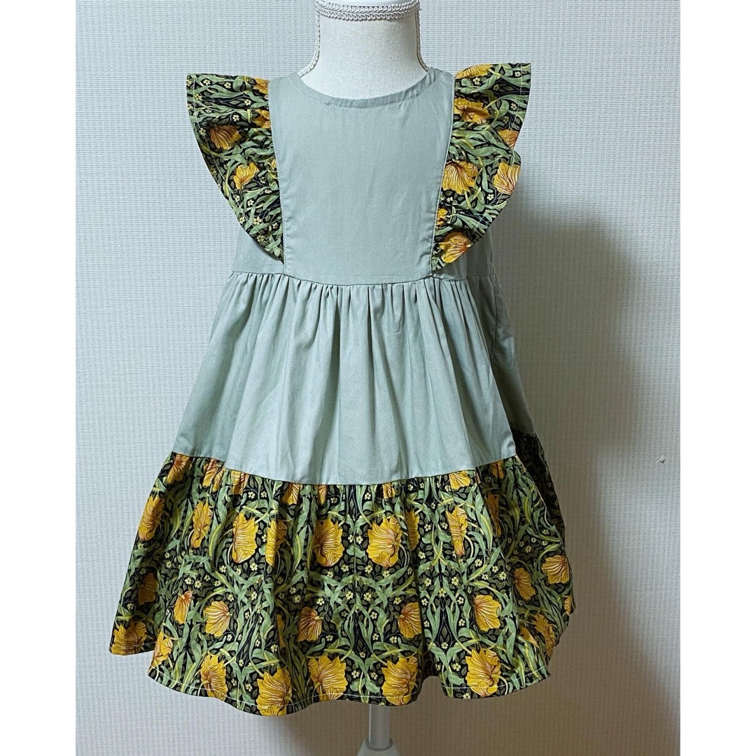 ハンドメイドフリルスリープティーアードワンピース110cm キッズ/ベビー/マタニティのキッズ服女の子用(90cm~)(ワンピース)の商品写真