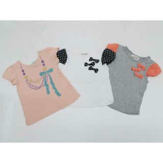 【夏物 新入荷!】▼ラブ＆ピース＆マネー/Love&Peace&Money▼100cm 半袖Tシャツ/半袖カットソー3点set  白×黒＆ピンク×水色×紫＆グレー×オレンジ系 【中古】【ネット限定】 子供 キッズ kids  女の子 夏 tops 814042