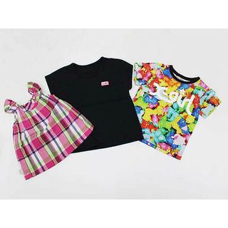 X-girl - 【夏物 新入荷!】▼エックスガール/XLARGEkids▼100cm･95cm(3T) 半袖Tシャツ/半袖カットソー＆キャミソール3点set  黒×白×ピンク＆マルチ＆ピンク×黄緑×白 【中古】【ネット限定】 子供 キッズ kids  女の子 夏 tops 814042