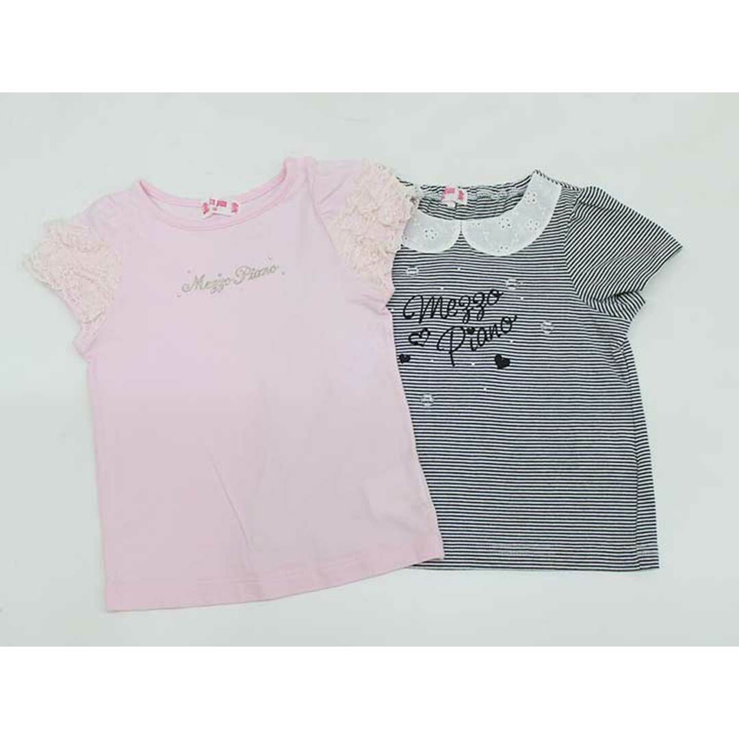 mezzo piano(メゾピアノ)の【夏物 新入荷!】▼メゾピアノ/mezzo piano▼100cm 半袖Tシャツ/半袖カットソー2点set  白×黒＆ピンク×ゴールド系 【中古】【ネット限定】 子供 キッズ kids  女の子 夏 tops 714042 キッズ/ベビー/マタニティのキッズ服女の子用(90cm~)(Tシャツ/カットソー)の商品写真