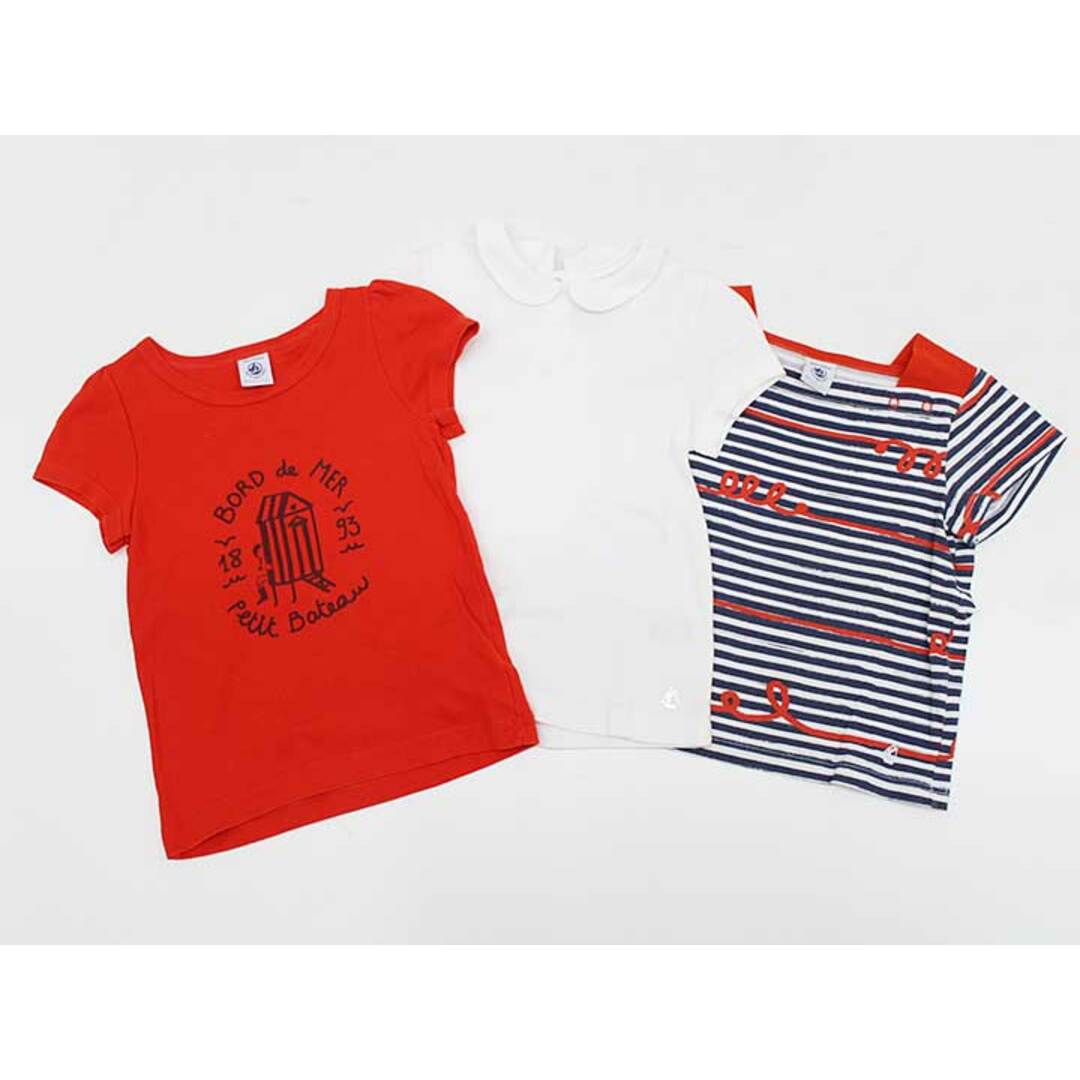 PETIT BATEAU(プチバトー)の【夏物 新入荷!】▼プチバトー/PETIT BATEAU▼104cm(4ans) 半袖Tシャツ/半袖カットソー3点set  紺×赤＆白＆赤×紺 【中古】【ネット限定】 子供 キッズ kids  女の子 夏 tops 714042 キッズ/ベビー/マタニティのキッズ服女の子用(90cm~)(Tシャツ/カットソー)の商品写真