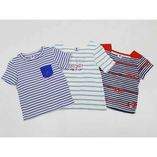 プチバトー(PETIT BATEAU)の【夏物 新入荷!】▼プチバトー/PETIT BATEAU▼104cm(4ans) 半袖Tシャツ/半袖カットソー3点set  紺×赤＆グレージュ×青＆水色×白 【中古】【ネット限定】 子供 キッズ kids  女の子 夏 tops 814042(Tシャツ/カットソー)