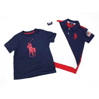 ラルフローレン(Ralph Lauren)の【夏物 新入荷!】▼ラルフローレン/Ralph Lauren▼100cm 半袖Tシャツ/半袖カットソー＆半袖ポロシャツ2点set 紺×赤＆紺×白×赤 【中古】【ネット限定】 子供 キッズ kids  男の子 tops 夏 714042(Tシャツ/カットソー)