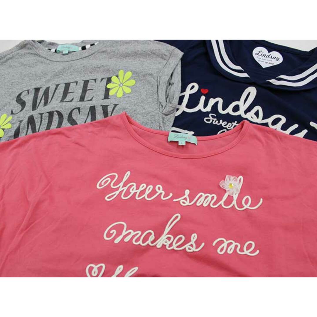 Lindsay(リンジィ)の【夏物 新入荷!】▽リンジィ/lindsay▽160cm 半袖カットソー/半袖Tシャツ＆半袖セーラー衿カットソー3点set グレー＆ピンク＆紺【中古】【ネット限定】子供服 キッズ kids ジュニア 女の子 夏 tops 224042 キッズ/ベビー/マタニティのキッズ服女の子用(90cm~)(Tシャツ/カットソー)の商品写真