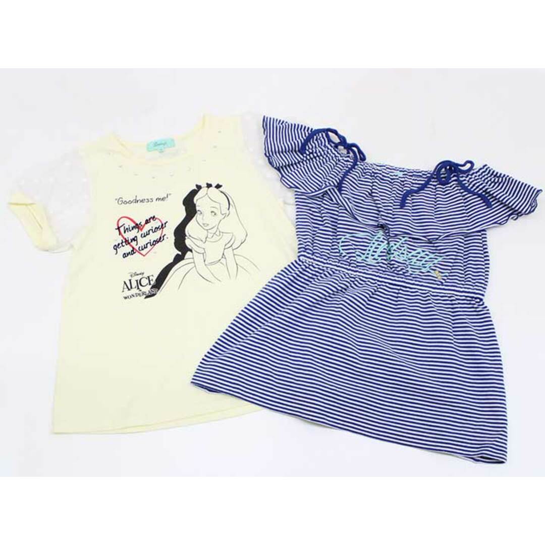 Lindsay(リンジィ)の【夏物 新入荷!】▽リンジィ/lindsay▽150cm 半袖カットソー/半袖Tシャツ2点set 白×ブルー＆薄黄【中古】【ネット限定】子供服 キッズ kids ジュニア 女の子 夏 tops 224042 キッズ/ベビー/マタニティのキッズ服女の子用(90cm~)(Tシャツ/カットソー)の商品写真