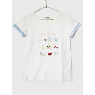 ポンポネット(pom ponette)の【夏物 新入荷!】[ポンポネット/pom ponette]160cm 半袖Tシャツ/半袖カットソー 白×ブルー【中古】子供服 キッズ kids ジュニア 女の子 夏 tops 914042(シャツ/カットソー)