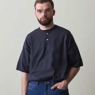 steven alan - スティーブンアラン ルーズヘンリーネックカットソー コットン ネイビー M