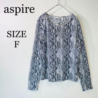 aspire パイソン柄ブラウス　ロンT 日本製　透け感　グレー　F 訳あり品(Tシャツ(長袖/七分))