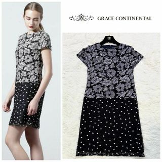 グレースコンチネンタル(GRACE CONTINENTAL)のGRACE CONTINENTAL フラワ－ 切替ワンピース ネイビー 36(ひざ丈ワンピース)