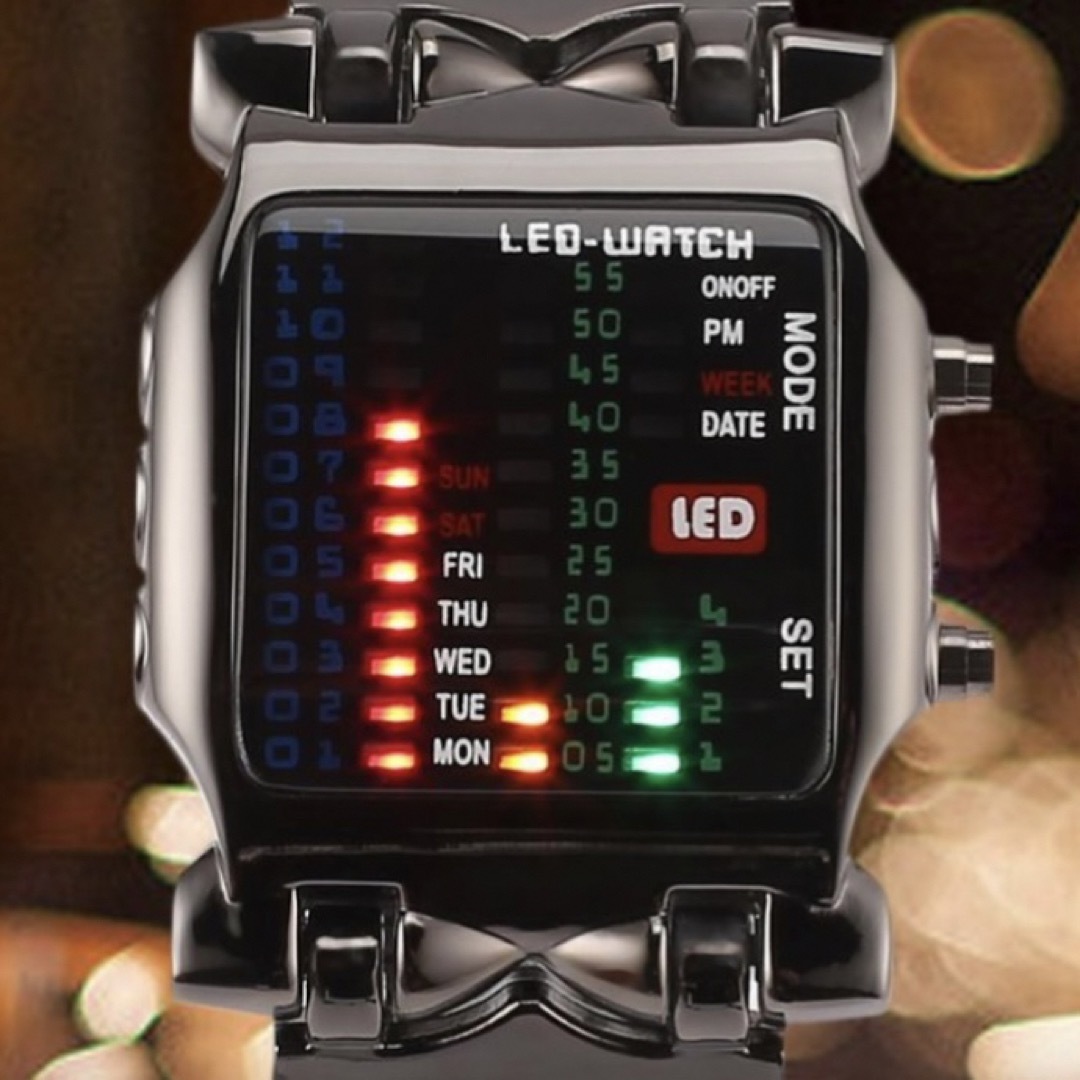 新品 スクエアデジタルウオッチ LEDデザインウォッチ ブラック メンズ腕時計 メンズの時計(腕時計(デジタル))の商品写真