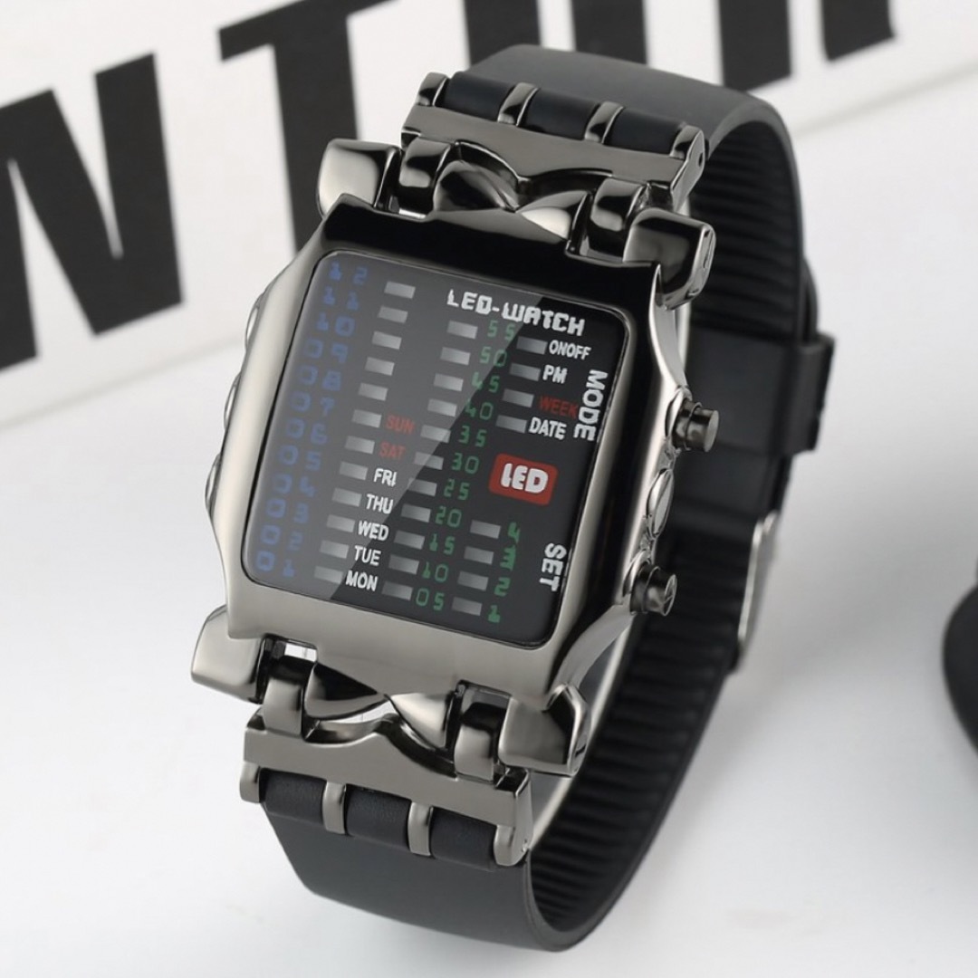 新品 スクエアデジタルウオッチ LEDデザインウォッチ ブラック メンズ腕時計 メンズの時計(腕時計(デジタル))の商品写真
