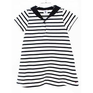 プチバトー(PETIT BATEAU)の【夏物 新入荷!】[プチバトー/PETIT BATEAU]95cm 半袖ワンピース 白×濃紺【中古】子供服 キッズ kids 女の子 夏 onepi 324042(ワンピース)