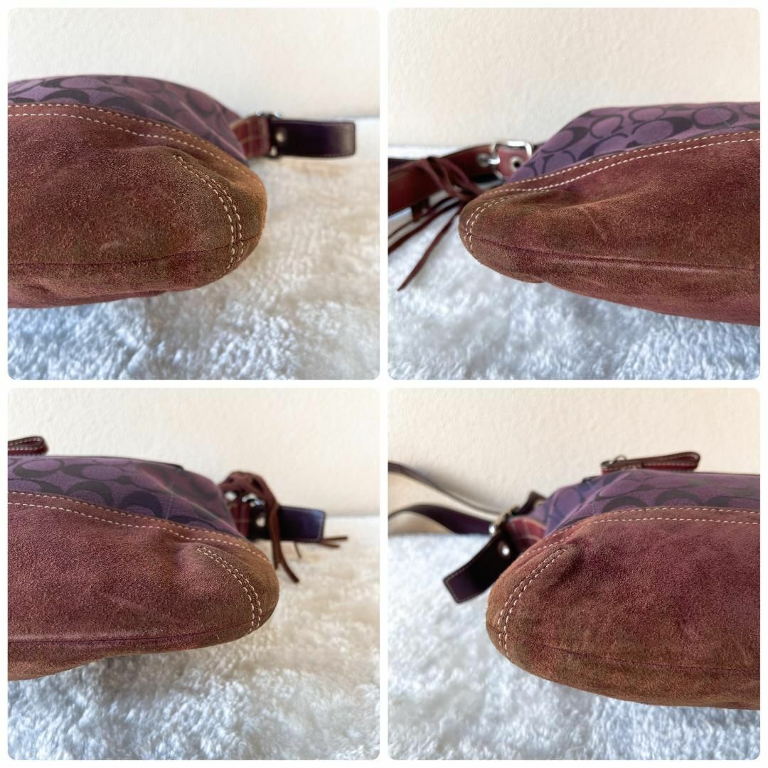 COACH(コーチ)の美品✨COACH コーチショルダーバッグハンドバッグパープル紫シグネチャー総柄 レディースのバッグ(ショルダーバッグ)の商品写真