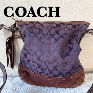 コーチ(COACH)の美品✨COACH コーチショルダーバッグハンドバッグパープル紫シグネチャー総柄(ショルダーバッグ)