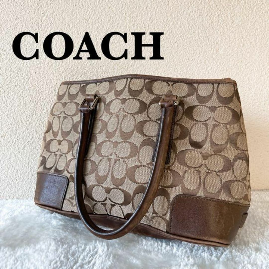 COACH(コーチ)の美品✨COACH コーチハンドバッグトートバッグブラウン茶シグネチャー総柄 レディースのバッグ(トートバッグ)の商品写真