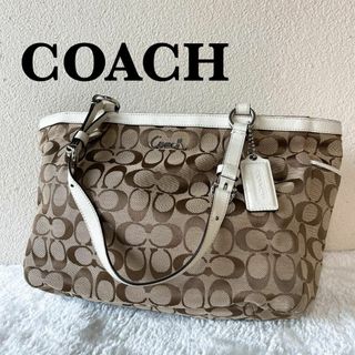 コーチ(COACH)の美品✨COACH コーチハンドバッグトートバッグシグネチャー総柄ブラウン茶(トートバッグ)