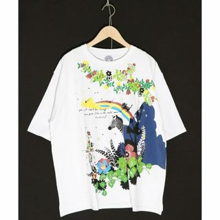 スカラー(ScoLar)のスカラー 142620 シマウマと花キノコ柄 メルヘンTシャツ(Tシャツ(半袖/袖なし))