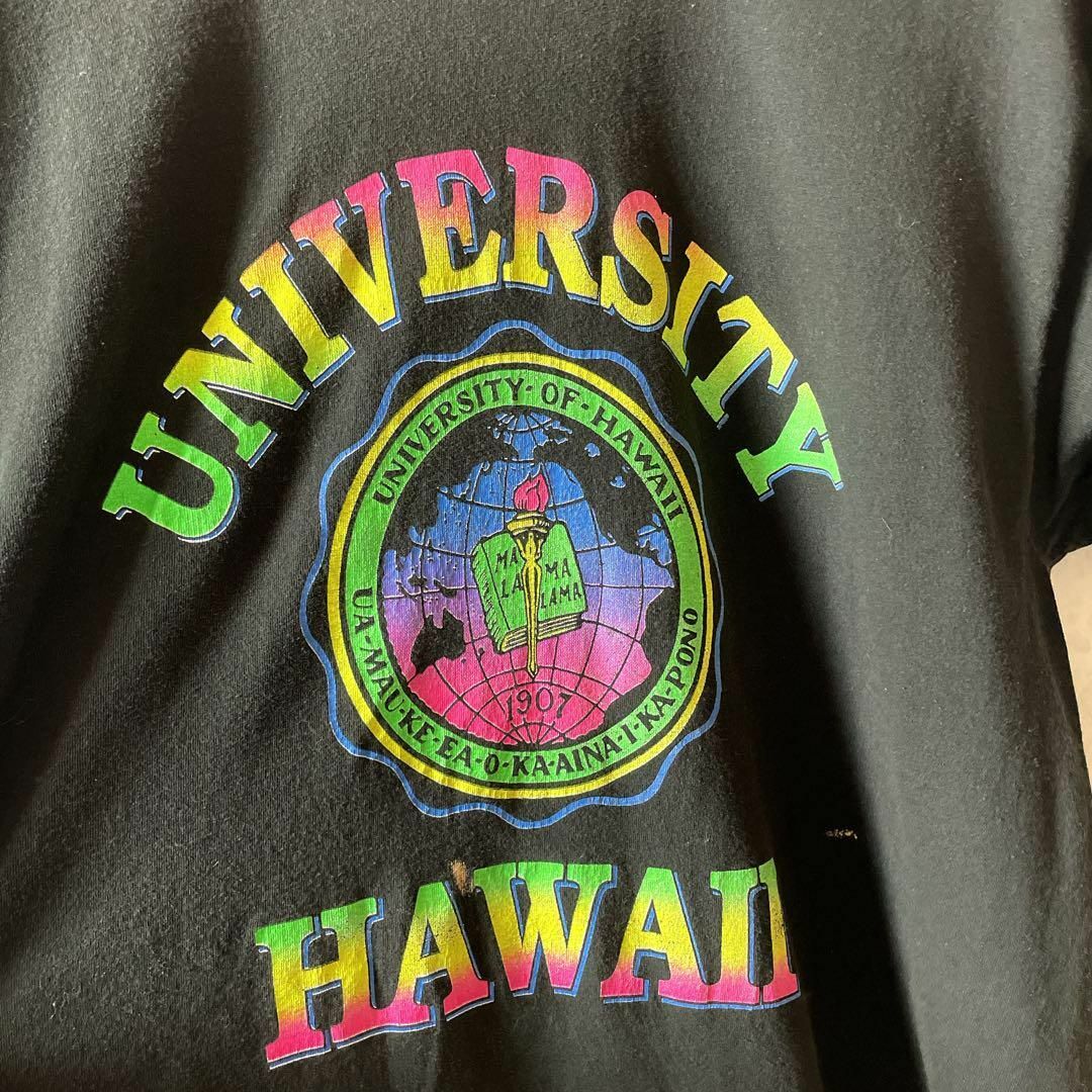 ビンテージ90Ｓ　シングルステッチ　ハワイ大学　カレッジロゴ　黒ブラックＴシャツ メンズのトップス(Tシャツ/カットソー(半袖/袖なし))の商品写真