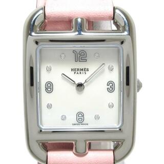 Hermes - HERMES(エルメス) 腕時計美品  ケープコッドPM ドゥブルトゥール CC1.210a/W055309WW-00 レディース SS/シェル文字盤/8Pダイヤ/革ベルト/U刻印 ホワイトシェル