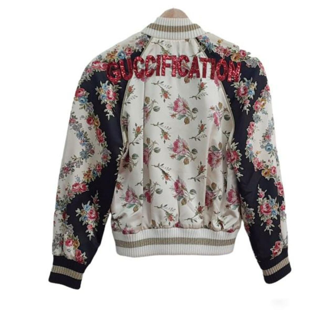 GUCCI(グッチ) ブルゾン サイズ40 M レディース - 507645 アイボリー×黒×マルチ 長袖/シルク/花柄/スパンコール/2018SS/春/秋 GUCCI(グッチ) ブルゾン サイズ40 M レディース - 507645 アイボリー×黒×マルチ 長袖/シルク/花柄/スパンコール/2018SS/春/秋
