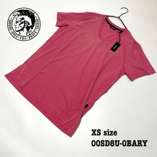 【新品】XS ディーゼル Tシャツ 半袖 Vネック ビンテージ加工 桃 ピンク