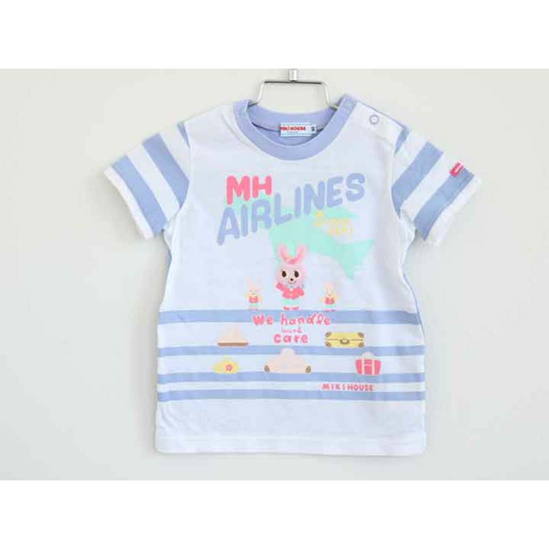 mikihouse(ミキハウス)の【夏物 新入荷!】†ミキハウス/mikihouse†90cm 半袖Tシャツ/半袖カットソー 青×白【中古】子供服 キッズ kids ベビー服 baby 女の子 夏 tops 914042 キッズ/ベビー/マタニティのベビー服(~85cm)(Ｔシャツ)の商品写真