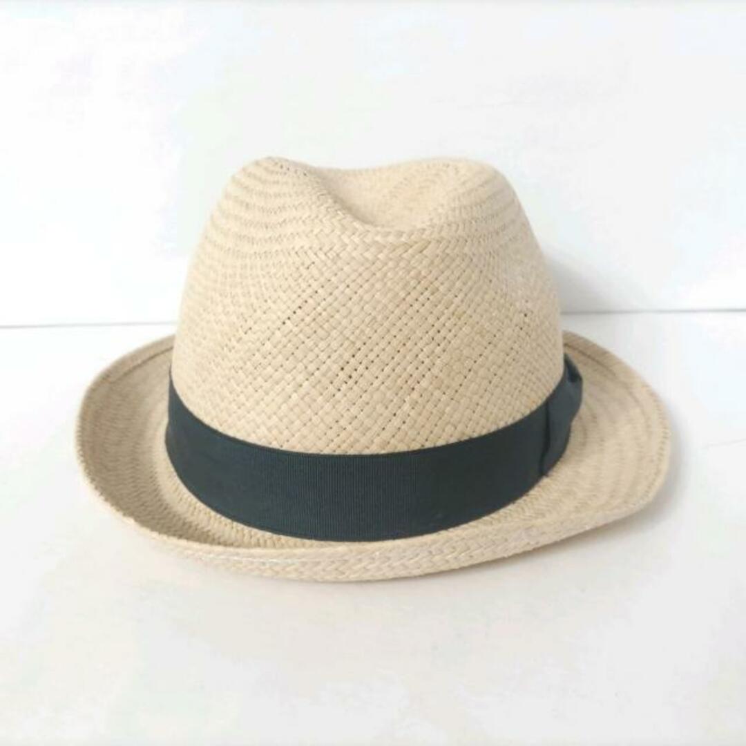 Borsalino(ボルサリーノ)のBorsalino(ボルサリーノ) ハット 58 美品  - ベージュ×ダークグリーン ストローハット/リボン 天然草（本パナマ）×アセテート×コットン レディースの帽子(ハット)の商品写真