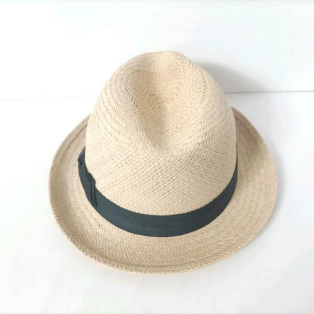 Borsalino(ボルサリーノ)のBorsalino(ボルサリーノ) ハット 58 美品  - ベージュ×ダークグリーン ストローハット/リボン 天然草（本パナマ）×アセテート×コットン レディースの帽子(ハット)の商品写真