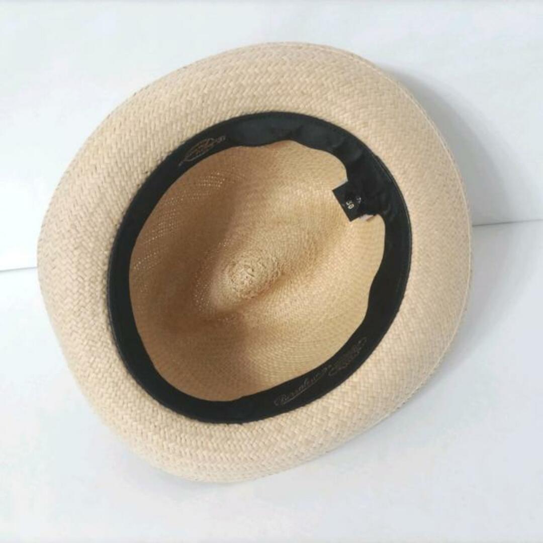 Borsalino(ボルサリーノ)のBorsalino(ボルサリーノ) ハット 58 美品  - ベージュ×ダークグリーン ストローハット/リボン 天然草（本パナマ）×アセテート×コットン レディースの帽子(ハット)の商品写真