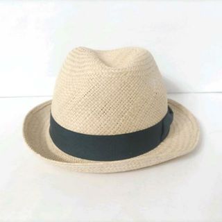 ボルサリーノ(Borsalino)のBorsalino(ボルサリーノ) ハット 58 美品  - ベージュ×ダークグリーン ストローハット/リボン 天然草（本パナマ）×アセテート×コットン(ハット)