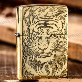 虎 爪痕 両面彫り オイルライター ZORRO ゴールド zippo タイガー(タバコグッズ)