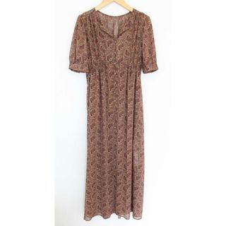 【夏物 新入荷】●LOUNIE/ルーニィ●ペイズリー柄ブラウスワンピース/スキッパーネック/ロング丈 ブラウン/茶 レディース 38【中古】夏 onepi 324042(その他)