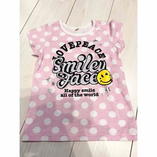 キッズ 女の子 半袖 Tシャツ ニコちゃん ピンク ドット柄 110cm(Tシャツ/カットソー)