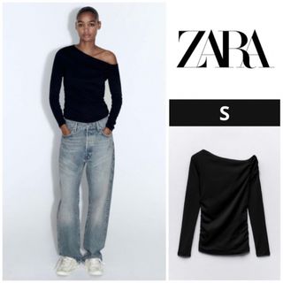 ザラ(ZARA)の完売品！！【タグ付き新品未使用】ZARA ザラ ギャザーTシャツ(カットソー(長袖/七分))