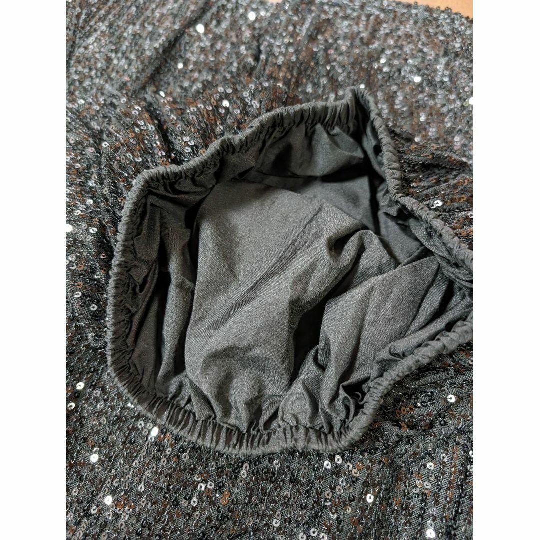 キラキラ　スパンコール　Aラインスカート　パーティドレス　ブラック レディースのスカート(ロングスカート)の商品写真