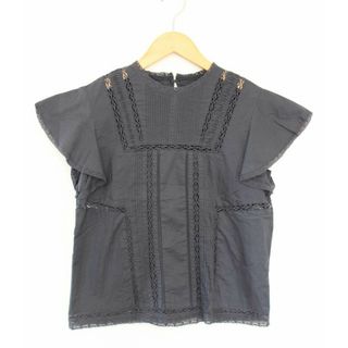 【夏物 新入荷】●SLOBE IENA/スローブイエナ●レースタックフリルブラウス/半袖/クルーネック ネイビー/紺 レディース 【中古】夏 324042