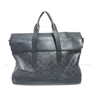 コーチ(COACH)のCOACH(コーチ) ビジネスバッグ シグネチャー柄 F77858 ダークグレー×黒 PVC(塩化ビニール)×レザー(ビジネスバッグ)