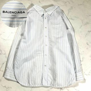 【美品】BALENCIAGA バレンシアガ　ストライプ　スウィングカラーシャツ