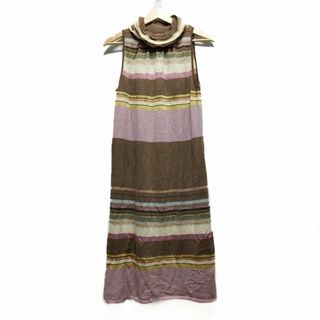 ミッソーニ(MISSONI)のMISSONI(ミッソーニ) ワンピース サイズM レディース美品  - ピンクベージュ×アイボリー×マルチ ハイネック/ノースリーブ/ロング/ニット/ボーダー(その他)