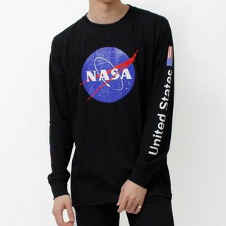 新品 NASA デザイン ロンT M～XXL/　ブラック　agl-0010(Tシャツ/カットソー(七分/長袖))