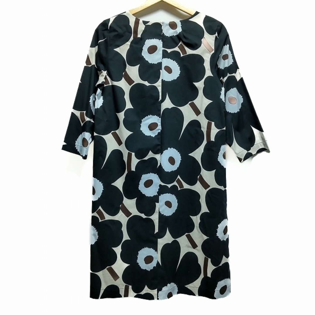 marimekko(マリメッコ) ワンピース サイズ38 M レディース美品 - ベージュ×黒×マルチ 七分袖/ロング/花柄 marimekko(マリメッコ) ワンピース サイズ38 M レディース美品 - ベージュ×黒×マルチ 七分袖/ロング/花柄
