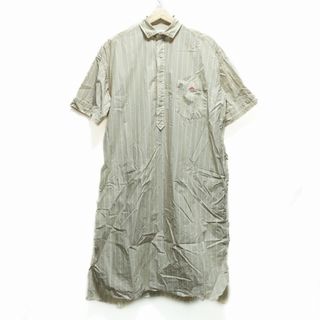 DANTON(ダントン) ワンピース サイズ36 S レディース美品  - ベージュ×白 レギュラーカラー/半袖/ロング/ストライプ/シャツワンピ